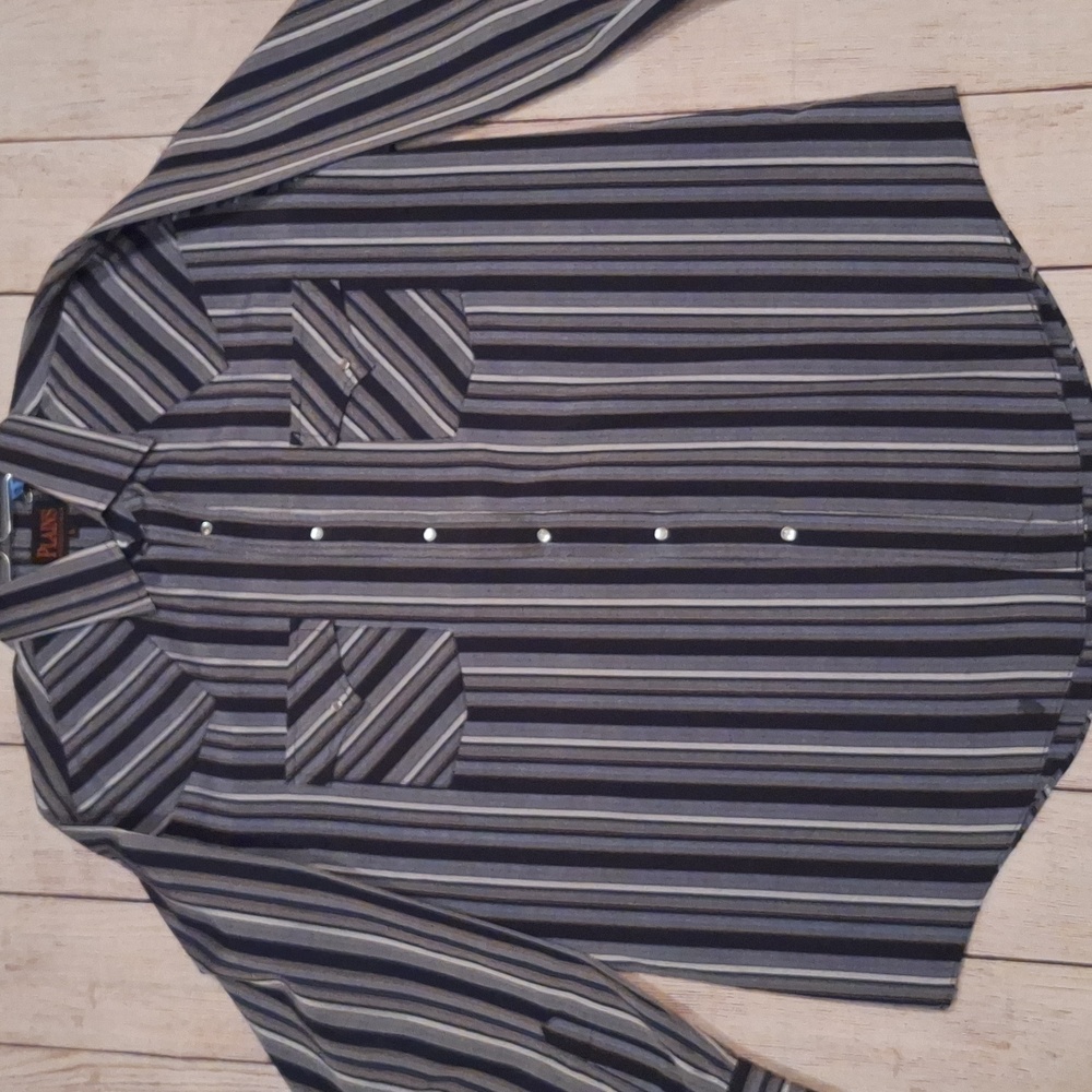 Plains Western Wear Striped Button Up Long Sleeve Shirt Pearl Snap Mens Size Lrg